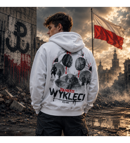 Bluza z kapturem ŻOŁNIERZE WYKLĘCI BIAŁA